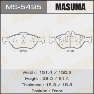 Колодки гальмівні передніTOYOTA YARIS (10-16), MAZDA 2 (07-15), FORD FIESTA VI (09-14) MASUMA ms5495