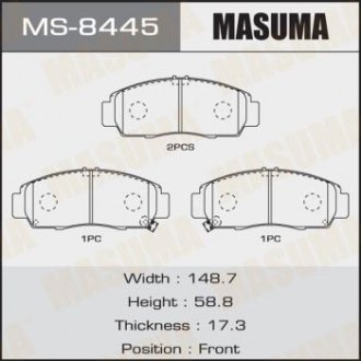 Купити Колодка гальмівна Honda Accord, FR-V, Civic MASUMA ms8445 (фото1) підбір по VIN коду, ціна 972 грн.
