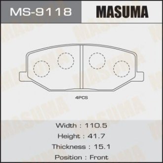 Колодки тормозные (MS-9118) Suzuki Jimny MASUMA ms9118