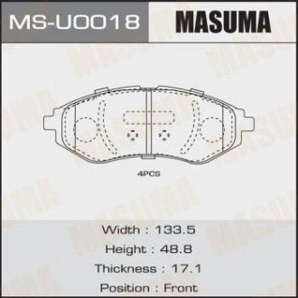 Купить Колодки тормозные передн CHEVROLET AVEO (T300) (MS-U0018) Chevrolet Aveo MASUMA msu0018 (фото1) подбор по VIN коду, цена 849 грн.