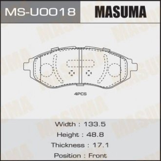 Колодки тормозные передн CHEVROLET AVEO (T300) (MS-U0018) MASUMA msu0018