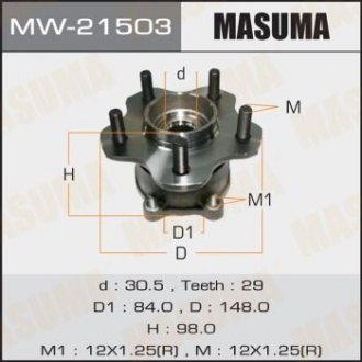 Ступица колеса заднего в сборе с подшипником Nissan Murano (04-08), Teana (03-13) (с ABS) (MW-21503) MASUMA mw21503