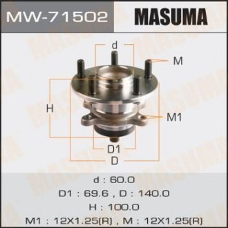 Ступица колеса заднего в сборе с подшипником Suzuki SX 4 (06-) (с ABS) (MW-71502) MASUMA mw71502