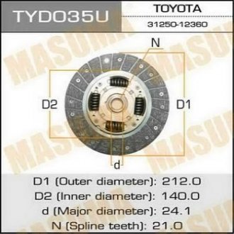 Диск сцепления 212*140*21*24.1 TOYOTA AURIS Toyota Corolla, Carina, Celica, Avensis, Yaris, Rav-4, Verso MASUMA tyd035