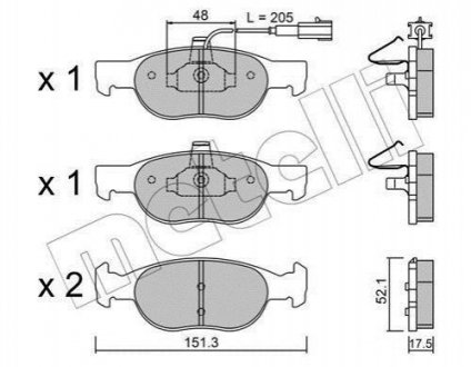 Колодки гальмівні (передні) Fiat Bravo/Brava 95-01/Marea 96-02/Lancia Delta II 94-99 (+датчик) Lancia Delta, Fiat Grande Punto, Punto Metelli 22-0079-0