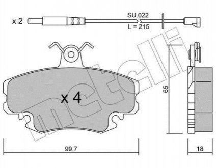 Колодки гальмівні (передні) Renault Clio 90-98/Symbol 00-/Megane 96-03/Peugeot 205 87-98 (+датчики) Metelli 22-0120-0K