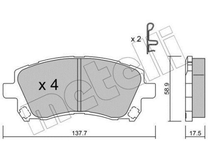 Колодки гальмівні (передні) Subaru Forester/Outback 97-03/Impreza 92-/Legacy 89-03 Subaru Impreza, Forester, Legacy, Outback Metelli 22-0296-0