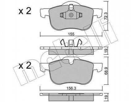 Колодки гальмівні (передні) Volvo S60 00-10/S70 97-00/S80 98-06/V70 95-06/XC70 Cross Country 00-07 Volvo V70, S80, XC70, S60 Metelli 22-0309-0