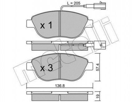 Комплект тормозных колодок (дисковых).) Lancia Musa, Fiat Doblo, Grande Punto, Lancia Delta, Opel Combo, Citroen C4, Fiat Ducato Metelli 22-0322-0