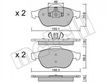 Купити Колодки гальмівні (передні) Renault Megane II 04-09/Scenic II/III/Grand Scenic II/III 03- Renault Scenic, Grand Scenic Metelli 22-0336-2 (фото1) підбір по VIN коду, ціна 1037 грн.