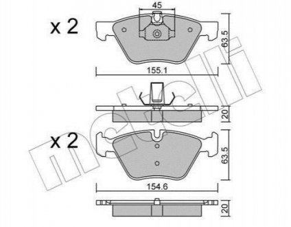 Купить Комплект тормозных колодок (дисковых).) BMW E91, E93, E90, E92, E30, X1 Metelli 22-0557-3 (фото1) подбор по VIN коду, цена 1086 грн.