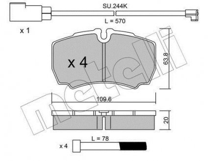 Тормозные колодки (задние) Ford Transit 06-14 (+датчики)) Metelli 22-0604-2K