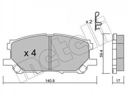 Купити Комплект гальмівних колодок Lexus RX Metelli 22-0618-0 (фото1) підбір по VIN коду, ціна 1227 грн.