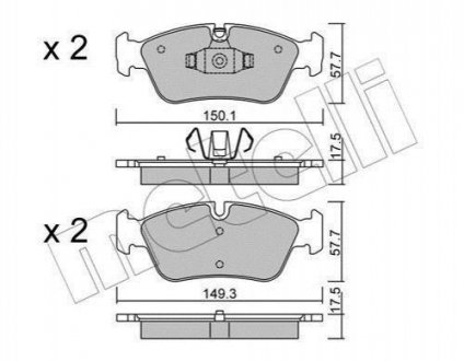 Колодки гальмівні (передні) BMW 1 (E87)/ 3 (E90) 04-11 BMW E82, E81, E90, E91, E88, E92, E87 Metelli 22-0640-0