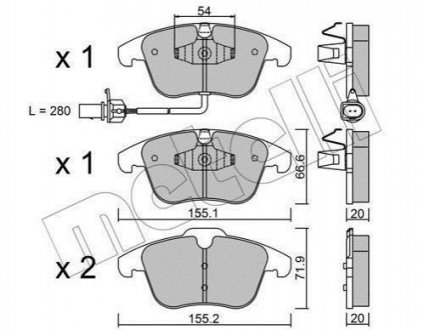 Купить Комплект тормозных колодок Audi Q5, A5, A4, A3 Metelli 22-0675-2 (фото1) подбор по VIN коду, цена 1177 грн.