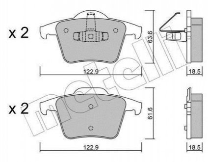 Комплект тормозных колодок (дисковых).) Volvo XC90, Volkswagen Transporter, BMW E65, E66, Renault Trafic Metelli 22-0688-0