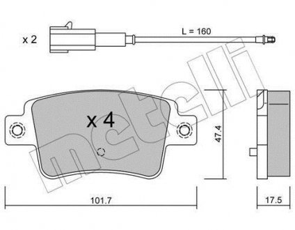 Колодки тормозные (задние) Fiat Punto 08- (+датчик) Fiat Punto Metelli 22-0705-1