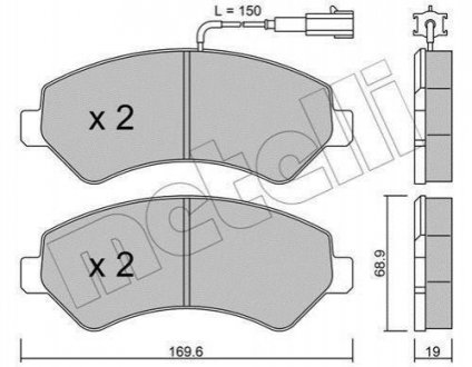 Колодки гальмівні (передні) Citroen Jumper/Fiat Ducato/Peugeot Boxer 06- R16 (з датчиком) Fiat Ducato Metelli 22-0709-1