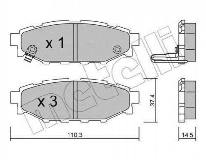 Комплект тормозных колодок Subaru Legacy, Tribeca, Outback, Impreza, Forester Metelli 22-0764-0