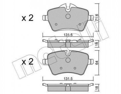 Колодки гальмівні (передні) Mini (R50/R53/R52/R56/R57/R58/R59) 01-16 Mini Countryman, Cooper, Clubman Metelli 22-0768-0