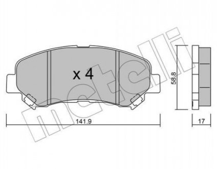 Купити Колодки гальмівні (передні) Nissan Rogue/Qashqai/X-Trail/Teana 07-13/Juke 10- Nissan X-Trail, Qashqai, Juke Metelli 22-0792-0 (фото1) підбір по VIN коду, ціна 890 грн.