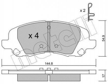 Купити Комплект гальмівних колодок Dodge Avenger, Jeep Compass, Patriot, Dodge Caliber Metelli 22-0861-0 (фото1) підбір по VIN коду, ціна 931 грн.