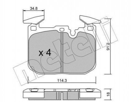 Колодки гальмівні (передні) BMW 3 (F30/F31/F34)/ 4 (F32/F36) 11- BMW F20, F30, F32, F21, F31, F22, F33, F34, F36, F23 Metelli 22-1015-1