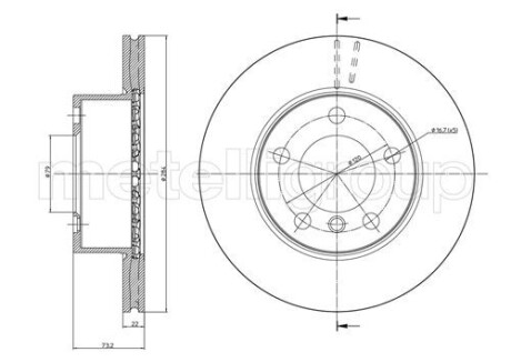 Купить Диск тормозной (передний) BMW 1 (E81/E87/F20/F21) 04-11 (284x22) (вент.) Metelli 23-0810C (фото1) подбор по VIN коду, цена 1475 грн.