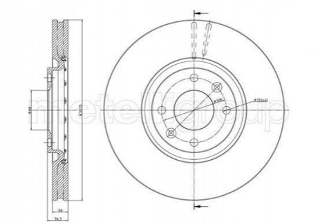 Диск тормозной Citroen C4, DS3, DS4, Peugeot 208, Citroen DS5, Peugeot 5008, 308, 3008 Metelli 23-0985C