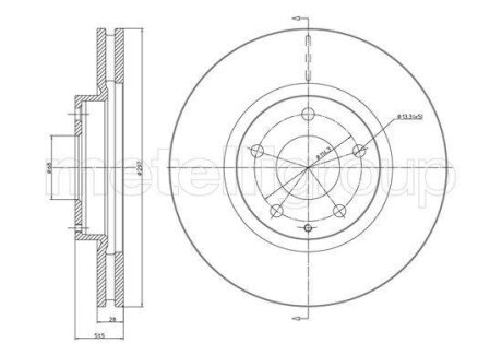 Диск гальмівний (передній) Mazda 6 13-/CX-5 12-17 (297x28) (з покриттям) (вентильований) Metelli 23-1455C