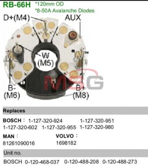 Випрямляч діодний Mercedes T1/T2 MOBILETRON rb66h