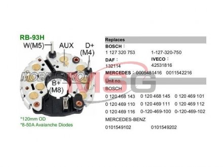 Купить Выпрямитель диодный MOBILETRON rb93h (фото1) подбор по VIN коду, цена 749 грн.