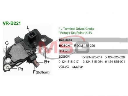 Регулятор напруги генератора Volvo S80, XC70, V70, S60, XC90 MOBILETRON vrb221