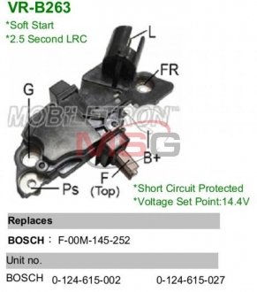 Регулятор напруги генератора Peugeot 406, Citroen Xsara, Peugeot 806, 607, 206, Citroen Berlingo, Peugeot Partner, Fiat Scudo, Citroen Jumpy, Peugeot Expert, Alfa Romeo 166 MOBILETRON vrb263