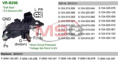 Регулятор генератора Mercedes W901, W902, W903, W904, W203, S203, Sprinter MOBILETRON vr-b296