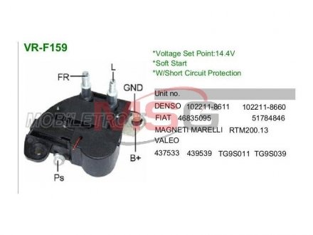 Купити Регулятор напруги генератора MOBILETRON vrf159 (фото1) підбір по VIN коду, ціна 994 грн.