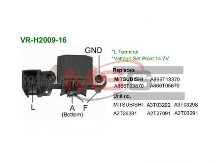 Купити Регулятор напруги генератора MOBILETRON vrh200916 (фото1) підбір по VIN коду, ціна 416 грн.