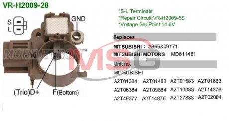 Купити Регулятор напруги генератора Mitsubishi Lancer, Galant, Pajero, L200 MOBILETRON vrh200928 (фото1) підбір по VIN коду, ціна 460 грн.