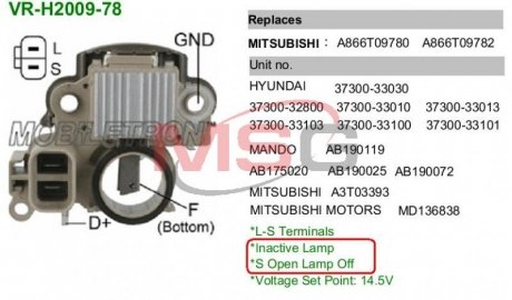 Купить Регулятор напряжения генератора MOBILETRON vrh200978 (фото1) подбор по VIN коду, цена 542 грн.