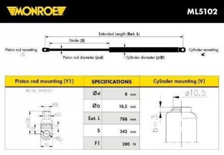 Купить DB Амортизатор капота W201 190E MONROE ml5102 (фото1) подбор по VIN коду, цена 772 грн.