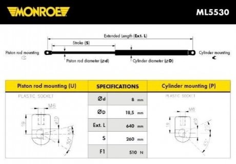 Пружина газовая капота / багажника MONROE ml5530