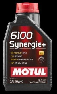 Купить Масло моторное 6100 SYNERGIE+ SAE 10W40 (1L) 839411 MOTUL 102781 (фото1) подбор по VIN коду, цена 523 грн.
