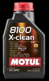 Масло масло 5W40 1L 8100 Xclean ACEA C3,BMW Longlife04,VW 505.00/501.01 MOTUL 102786