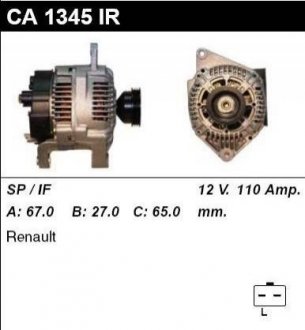 Генератор RENAULT KANGOO I (KC) 97-н.в.,KANGOO EXPRESS (FC0/1_) 97-08,CLIO II (BB, CB) 98-05,Kangoo 97-07 MSG Rebuilding ca1345ir