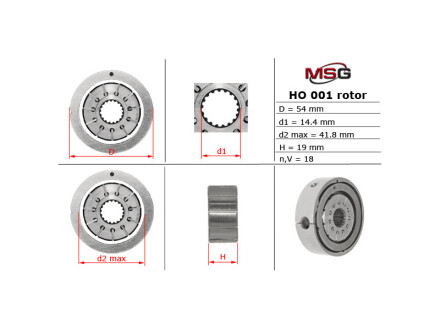 Ротор, статор і пластини насоса ГПК HONDA Accord CL/CM 03-08, CR-V 01-07, CR-V 07-12 MSG ho001rotor