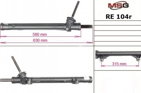 Рульова рейка без ГПК RENAULT KANGOO I (KC) 05-н.в.; RENAULT MEGANE II (BM0/1, CM0/1) 02-09 MSG re104r