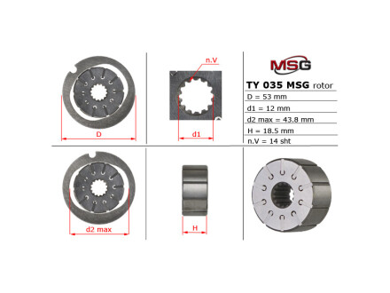 Ротор, статор і пластини насоса ГПК TOYOTA Land Cruiser Prado 150 09-, Land Cruiser 200 07-21, Land Cruiser 100 98-07, Tundra 14-21; LEXUS LX470 98-07, LX570 08-22 MSG ty035rotor