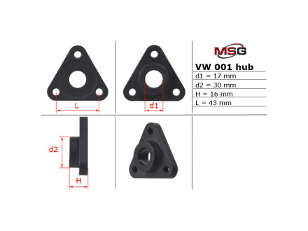 Маточина насоса ГПК VW PASSAT B5 96-05; AUDI A6 04-11; SKODA Superb 01-08; FIAT Ducato 94-02; BMW 3 E46 99-05; OPEL Vectra B 95-02; LAND ROVER Range Rover 02-12; JAGUAR XJ 09-19; ALFA ROMEO 145 96-01; LANCIA Delta 93-99 MSG vw001hub