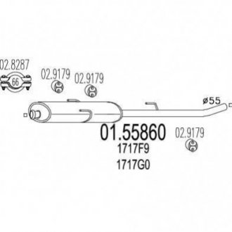 Середня частина вихлопної системи (Резонатор) Citroen Jumpy, Fiat Scudo, Peugeot 806, Expert MTS 01.55860