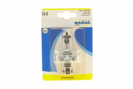 Купити Автолампа H4 24V 75/70W P43t Standard (блістер/ 1шт) NARVA 488924000 (фото1) підбір по VIN коду, ціна 143 грн.